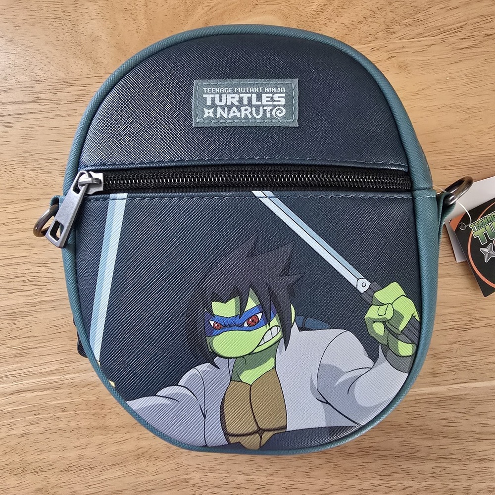 TMNT x Naruto Leonardo Sasuke Crossbody Bag Nickelodeon 2 Zipper Pouches NWT